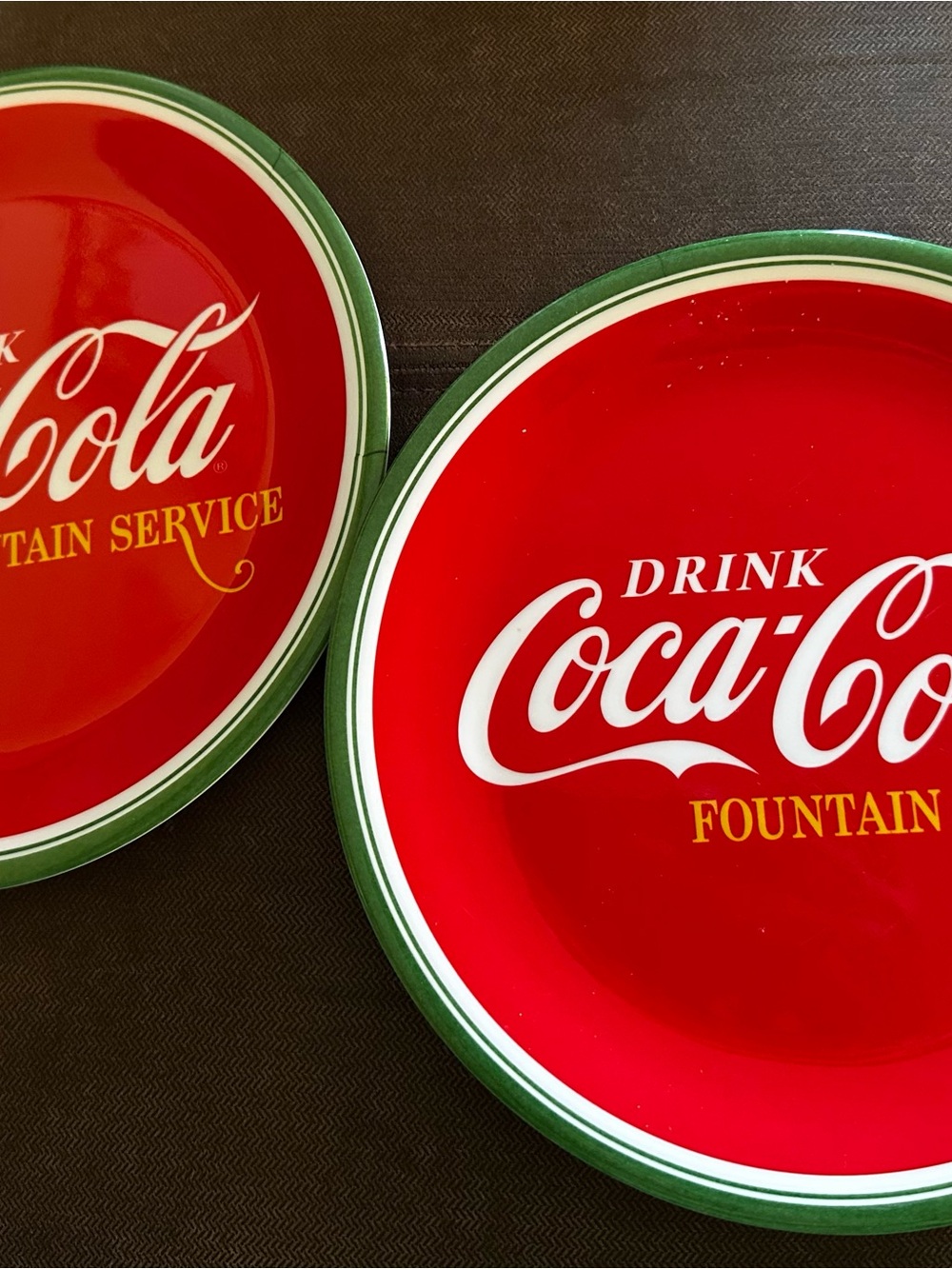 Coca Cola Red Serving Platters with Green Rim Accents